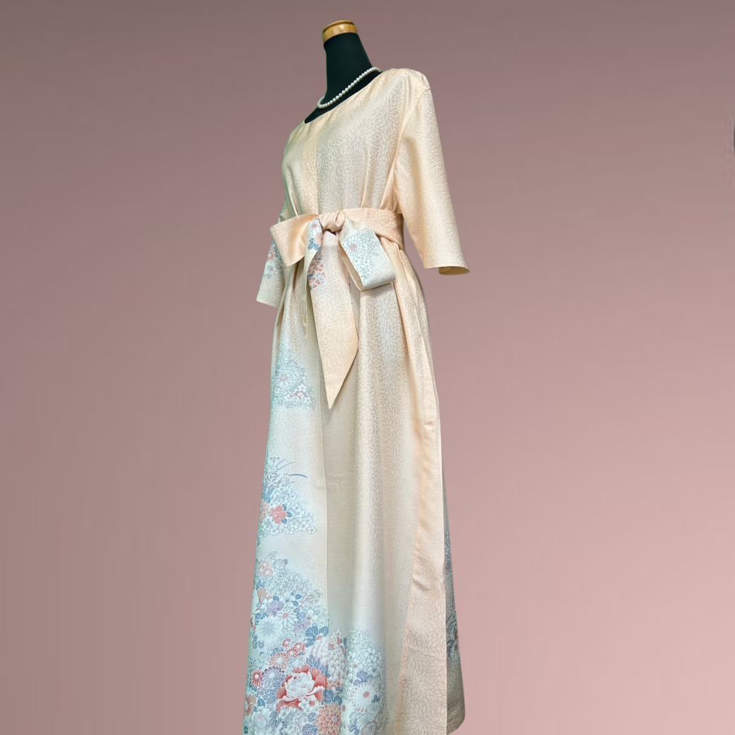Houmongi Kimono Dress – Peony & Chrysanthemum