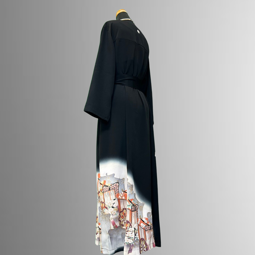 Kurotomesode Gosho Kuruma-ren Artisan Piece Kimono Dress