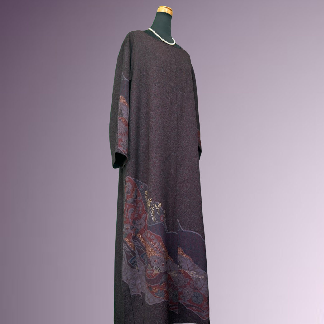 Houmongi Kimono Dress – Michinaga Pattern with Fans & Flowers