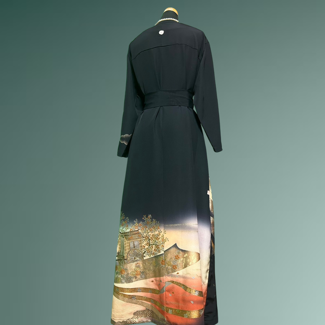 Black Ro Furisode Artisanal Murasaki Shikibu Kimono Dress