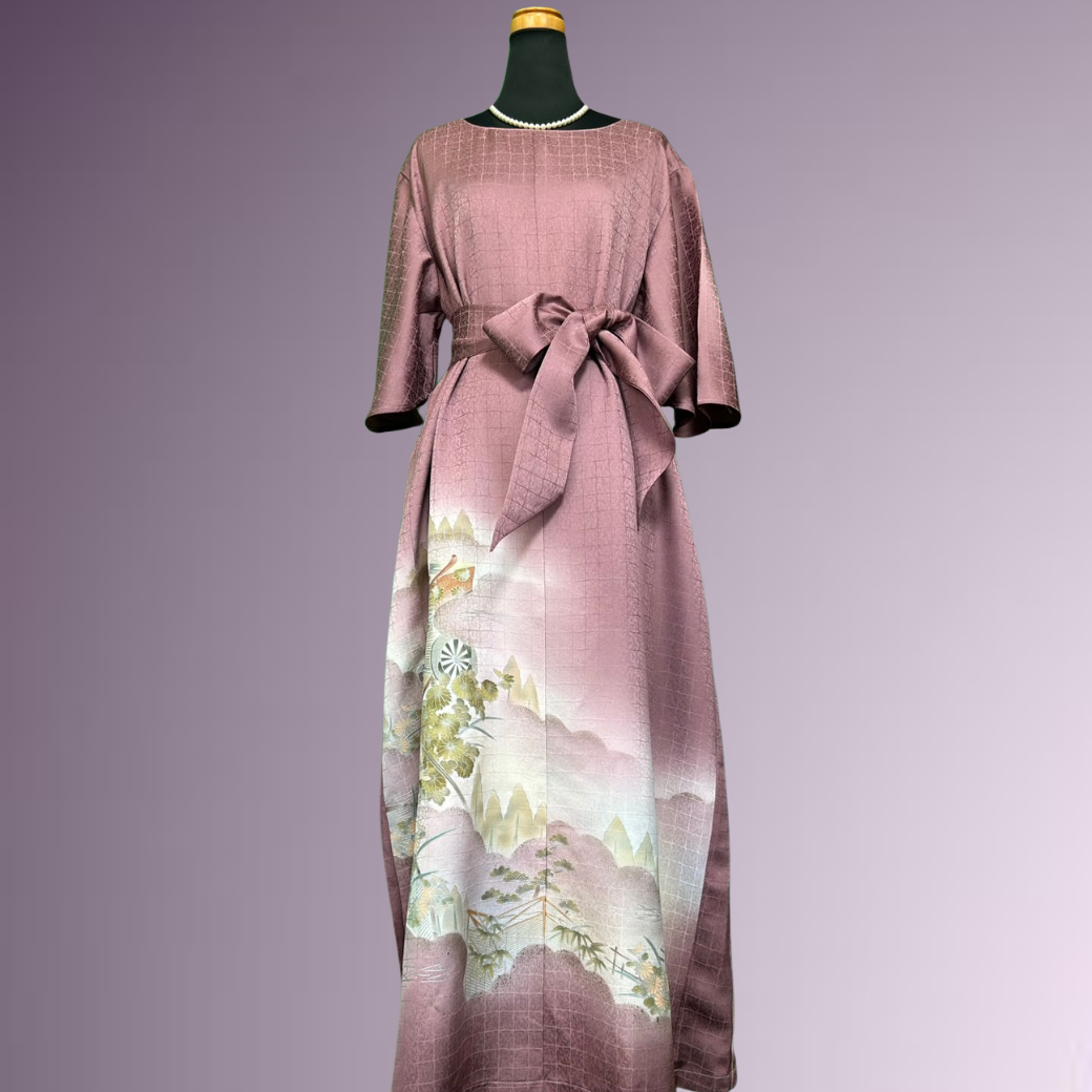 Tsukesage Kimono Dress with Gosho Carriage and Floral Fence Pattern