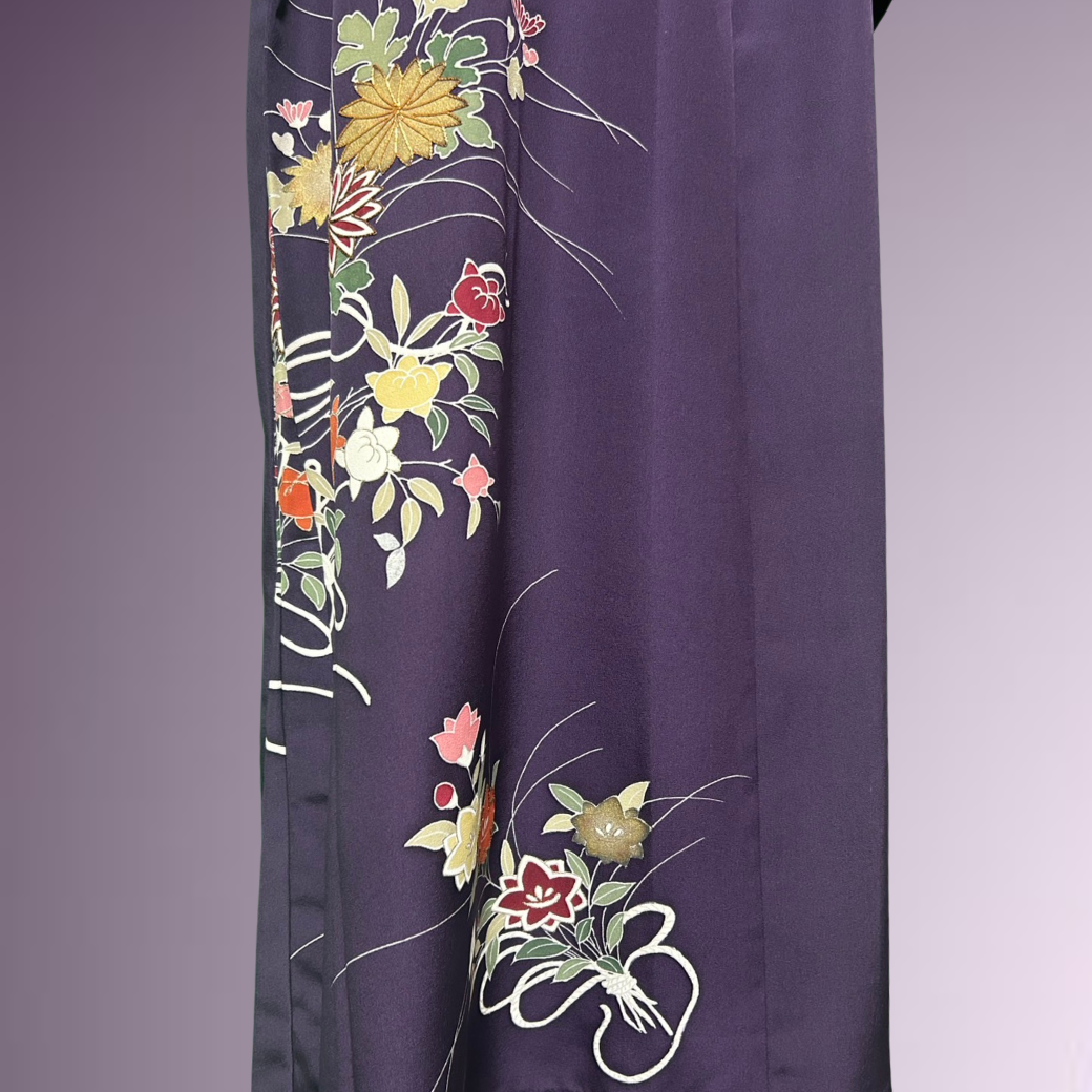 Houmongi Kimono Dress – Bellflowers & Chrysanthemum Bouquet