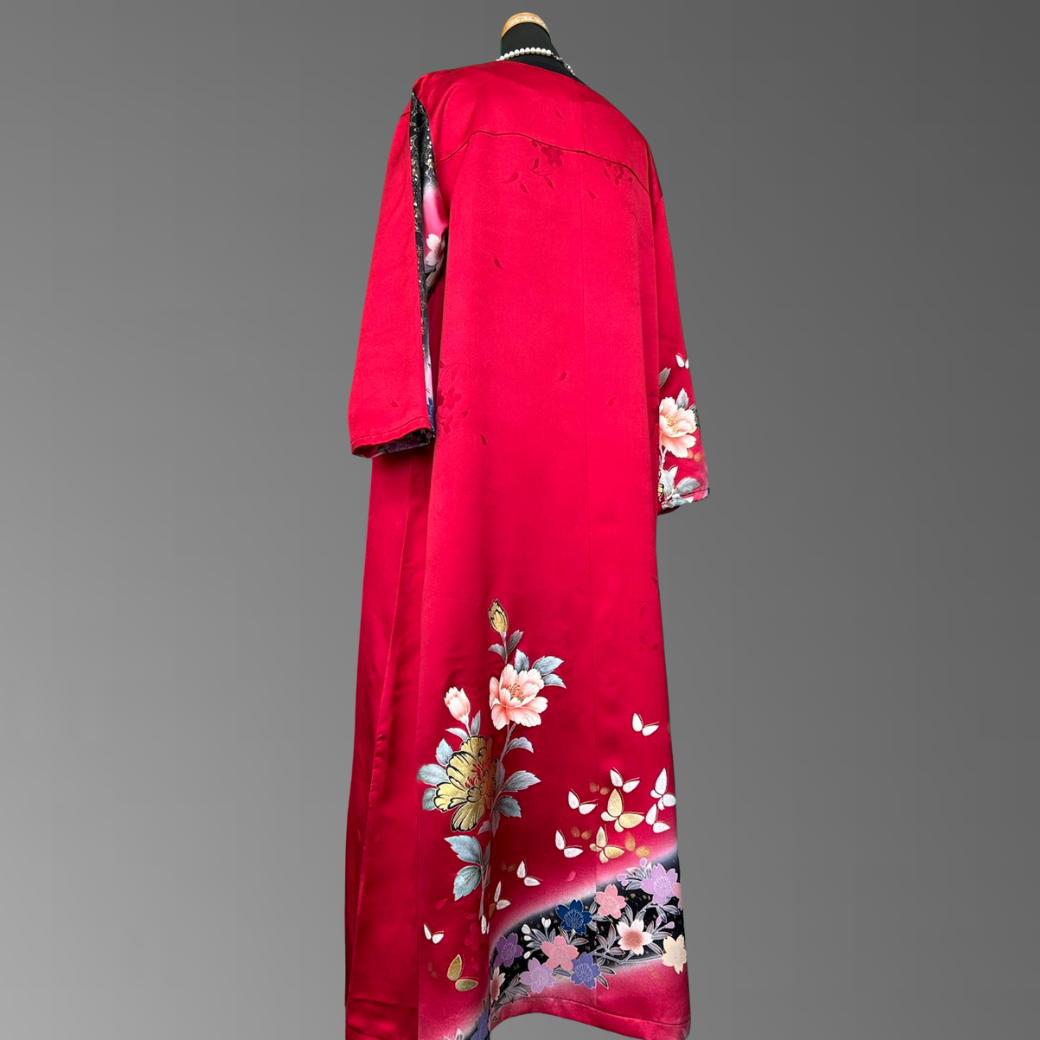 Furisode Kimono Dress – Peony & Cherry Blossoms