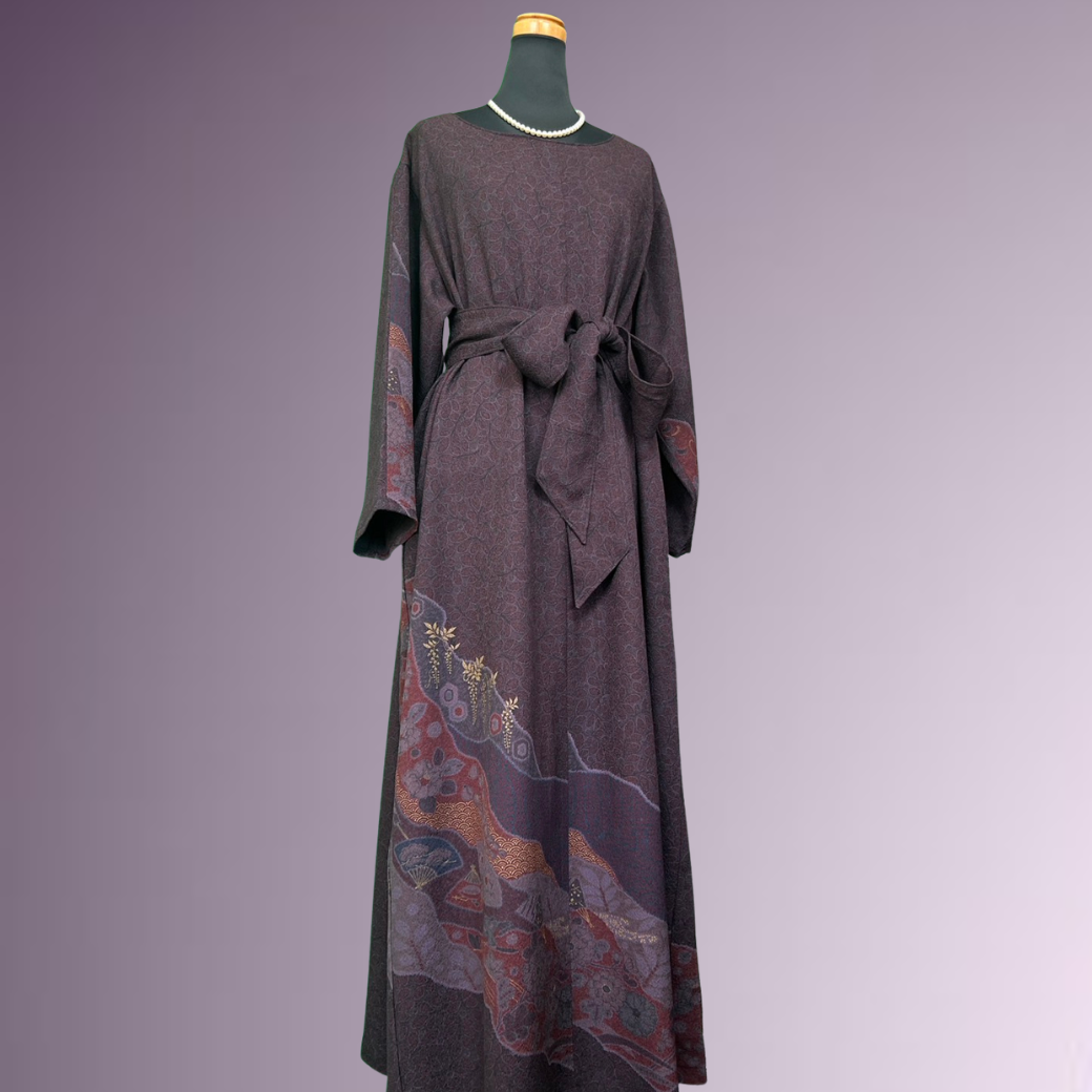 Houmongi Kimono Dress – Michinaga Pattern with Fans & Flowers