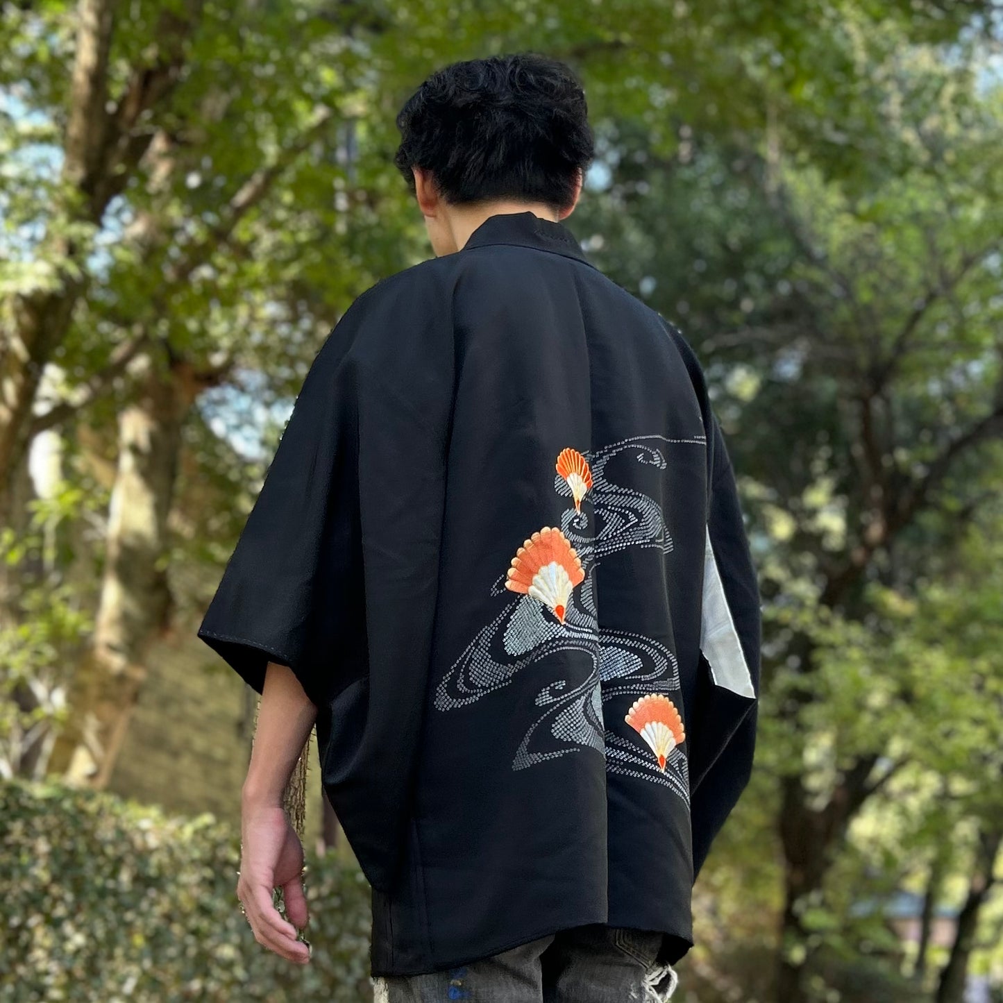 Elegant fan-patterned haori