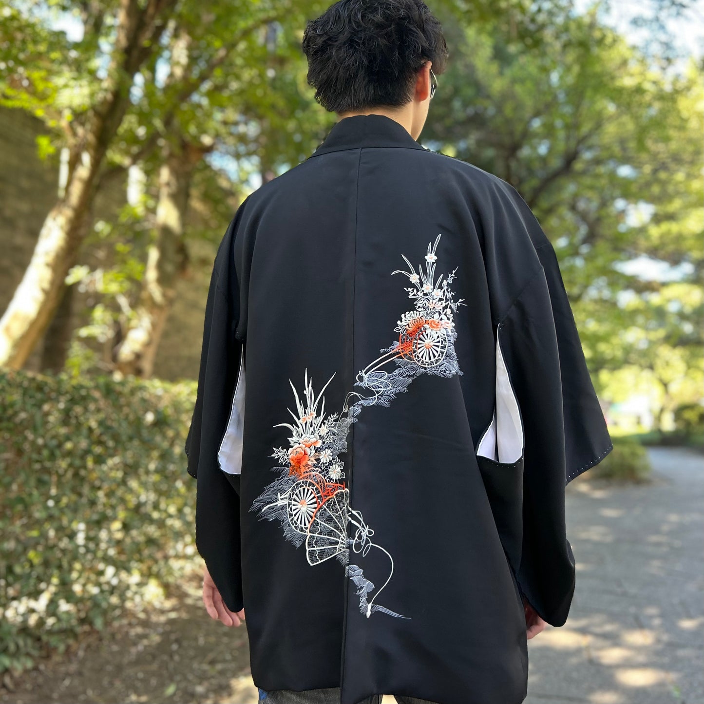 Haori with fan and flower carriage pattern