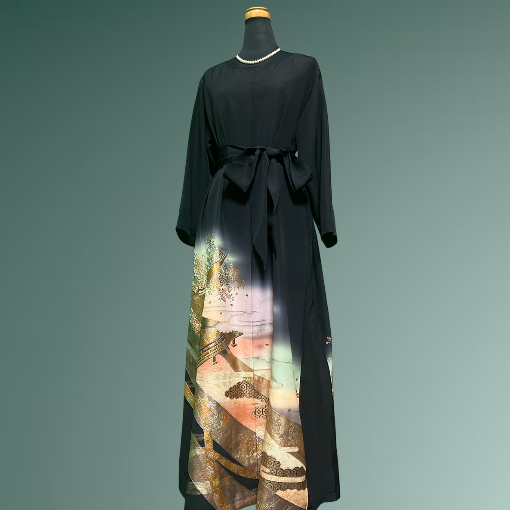 Black Ro Furisode Artisanal Murasaki Shikibu Kimono Dress