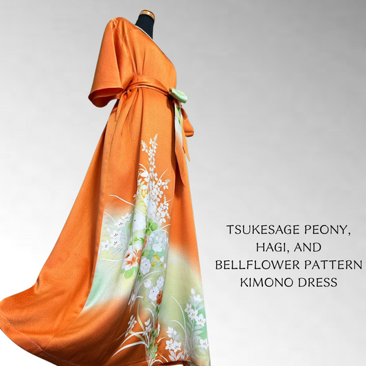 Tsukesage Peony, Hagi, and Bellflower Pattern Kimono Dress