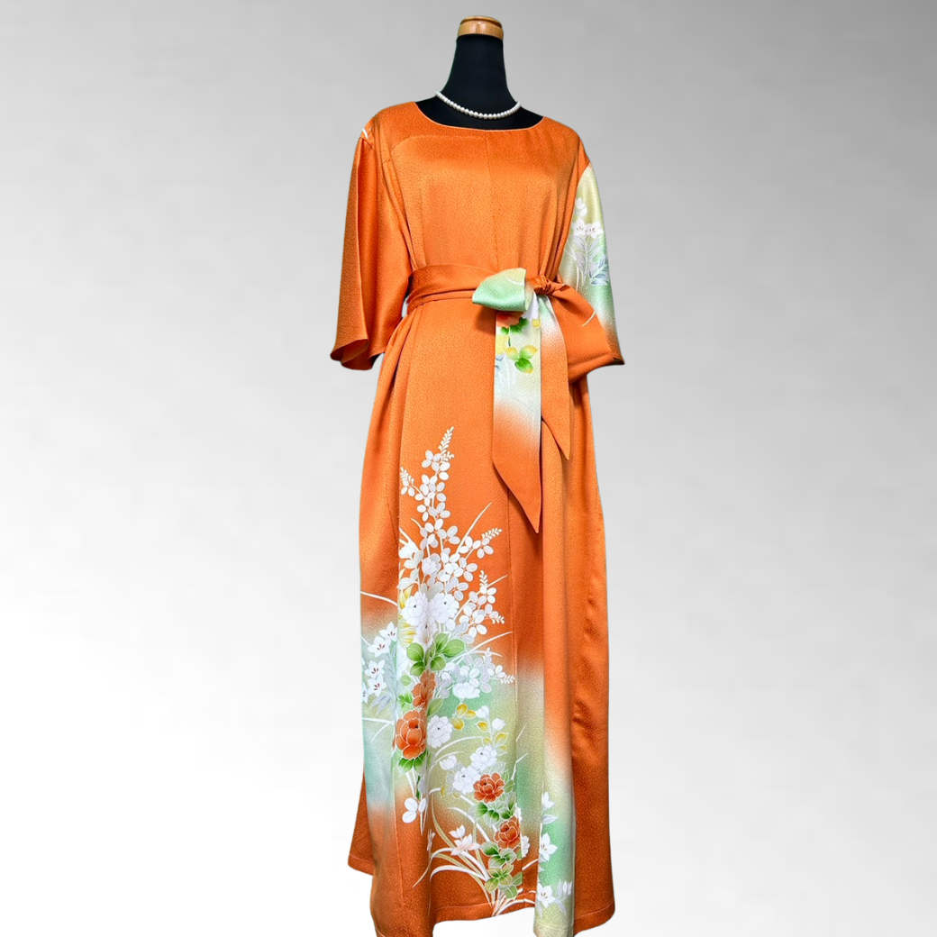 Tsukesage Peony, Hagi, and Bellflower Pattern Kimono Dress