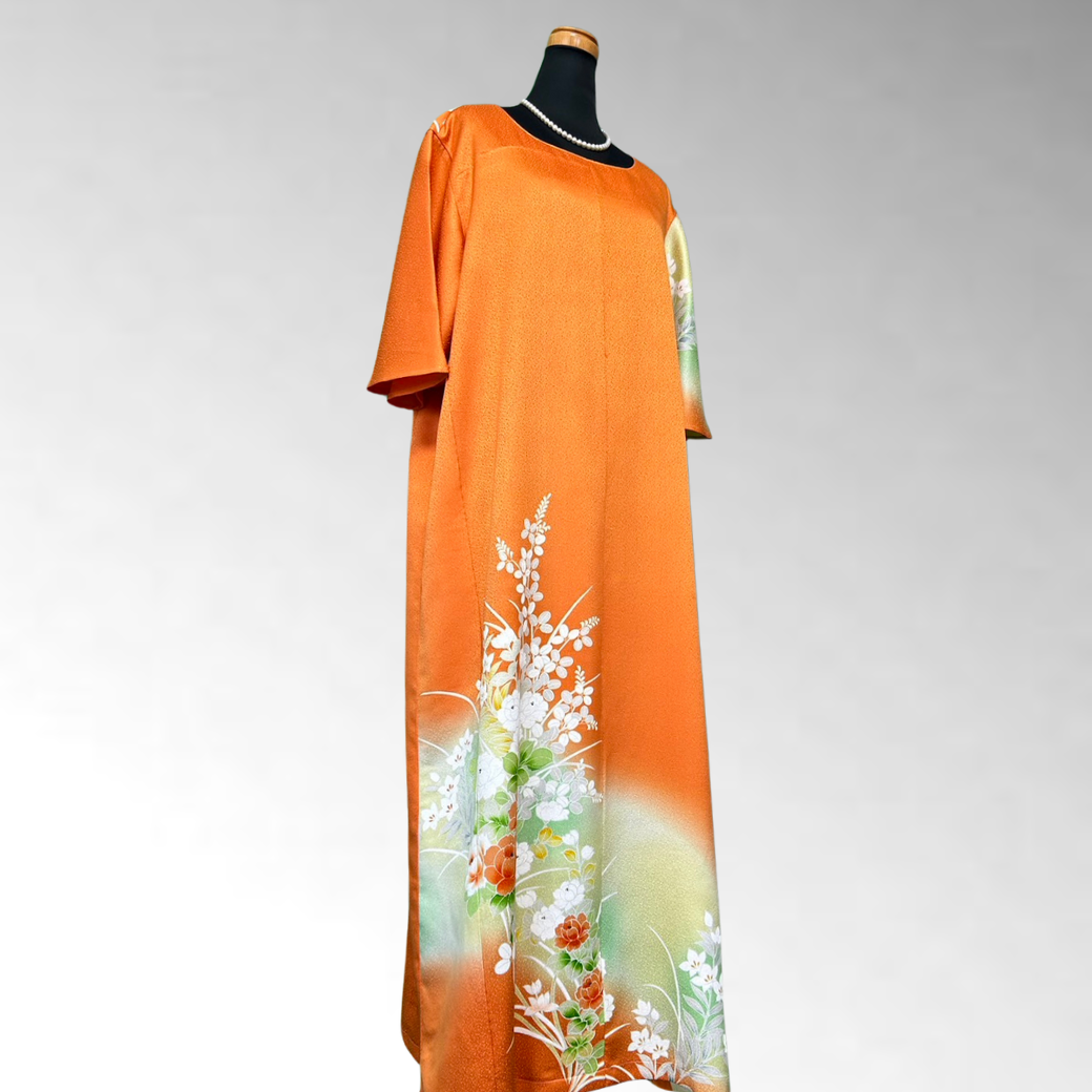 Tsukesage Peony, Hagi, and Bellflower Pattern Kimono Dress