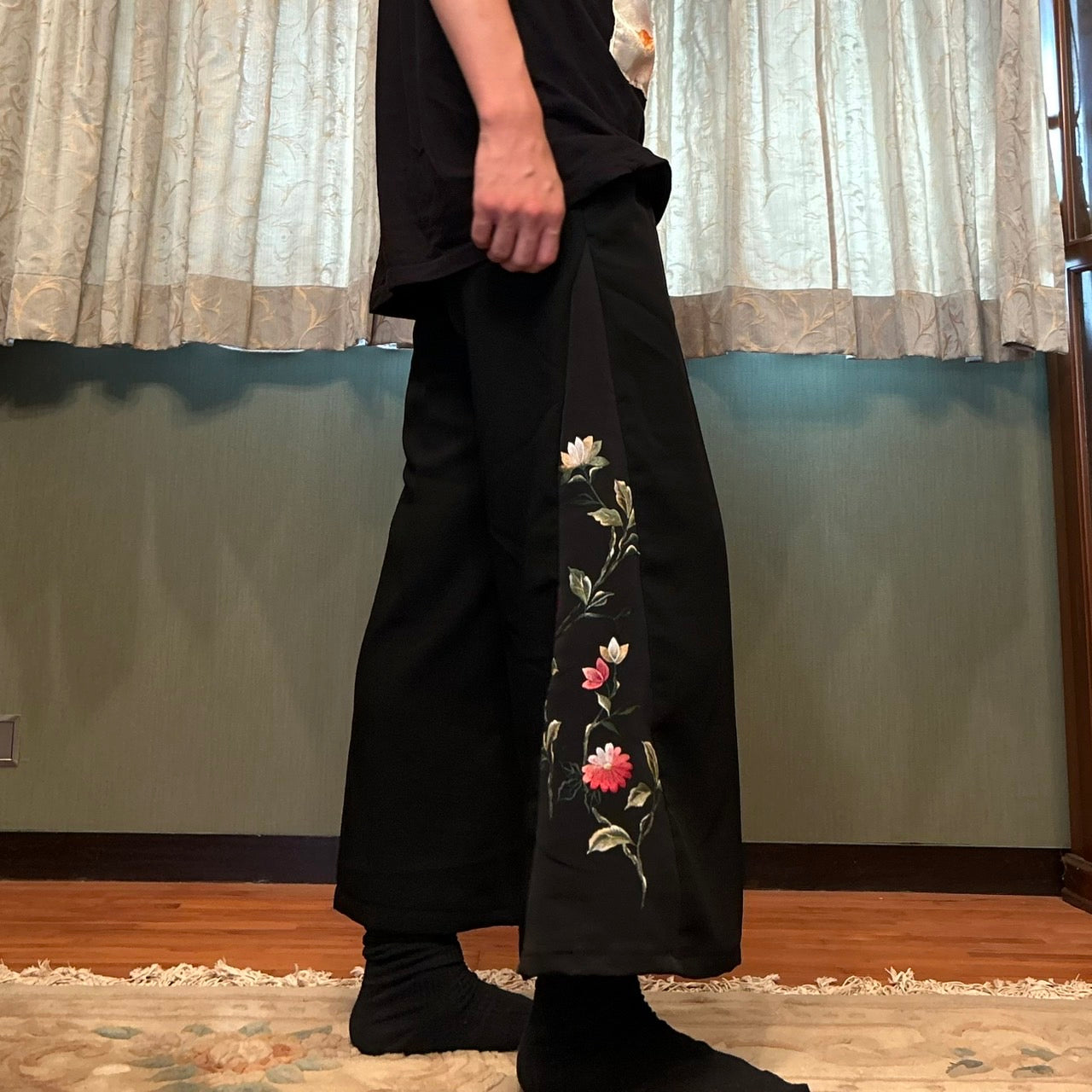 Kimono Slacks "with Chrysanthemums and Peonies"