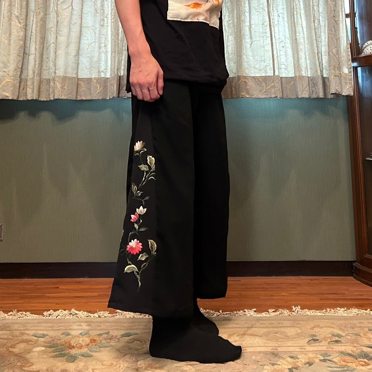 Kimono Slacks "with Chrysanthemums and Peonies"