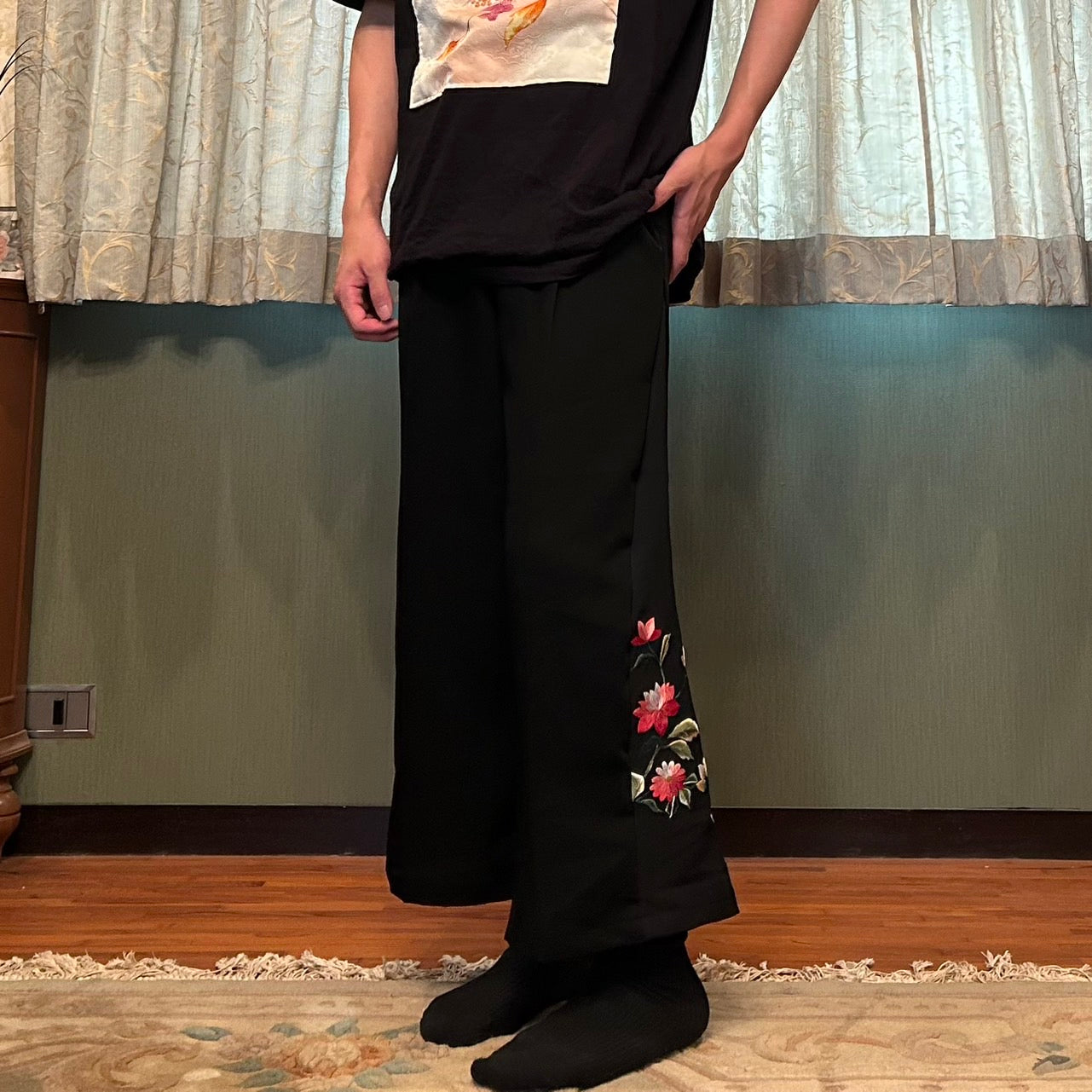 Kimono Slacks "with Chrysanthemums and Peonies"