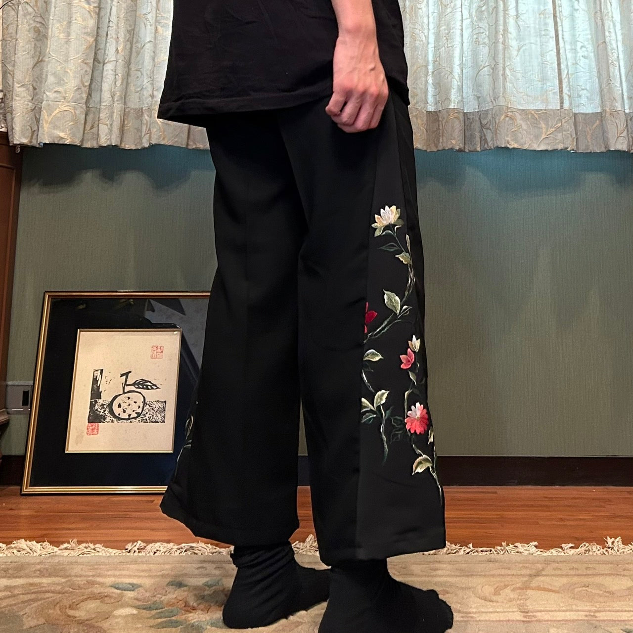 Kimono Slacks "with Chrysanthemums and Peonies"