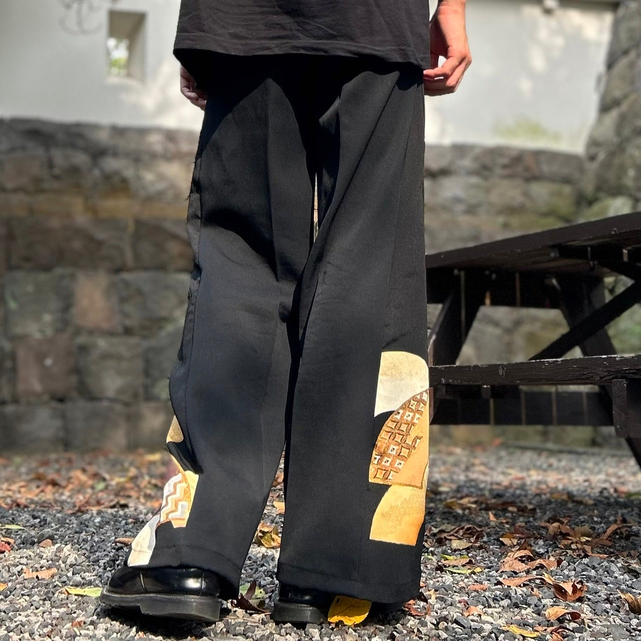 Kimono Wide Slacks with Golden fun Pattern