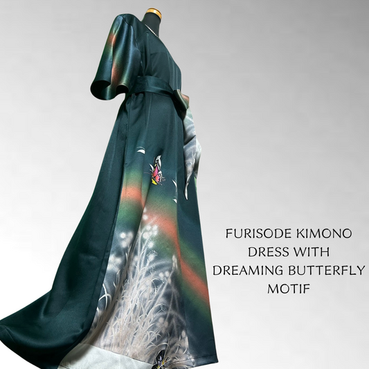 Furisode Kimono Dress with “Dreaming Butterfly” Motif